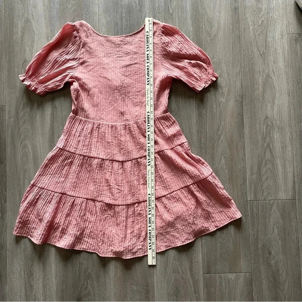 Mine Pink Rose Puff Sleeves Tiered Midi Casual Dress Women’s Small - Picture 12 of 12